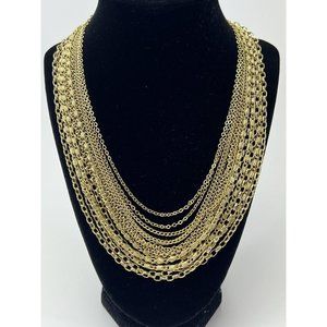 Vintage 50s Crown TRIFARI Hang Tag Gold Multi-Strand Chain Necklace Statement